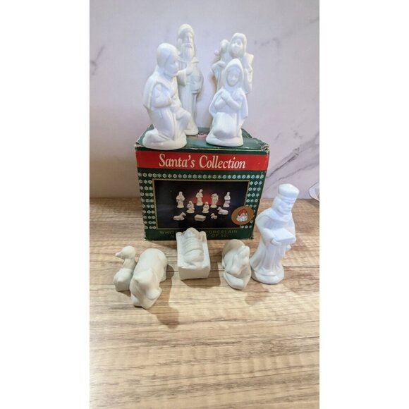 Santas Collection white Bisque Porcelain Nativity Figurine set of 9 Christmas - Picture 6 of 6